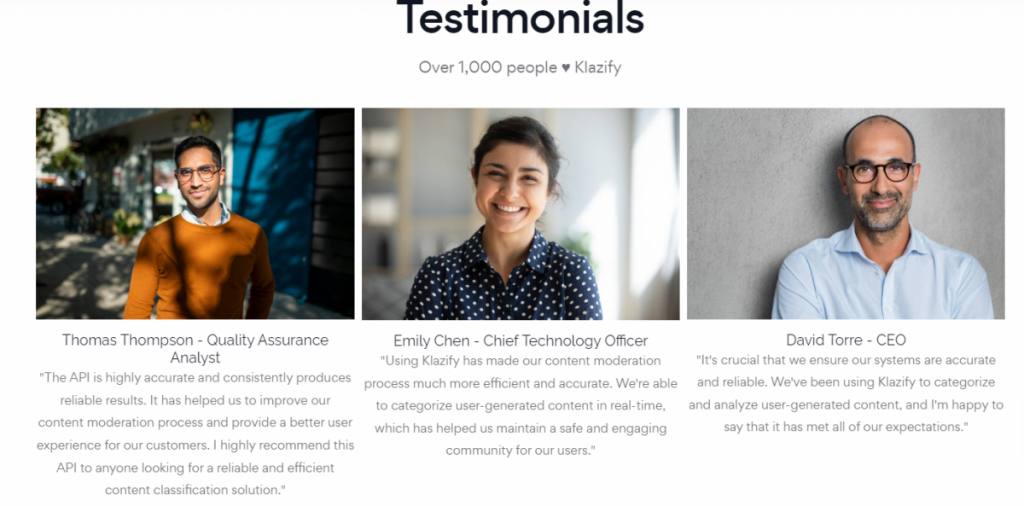 Klazify - Testimonials 